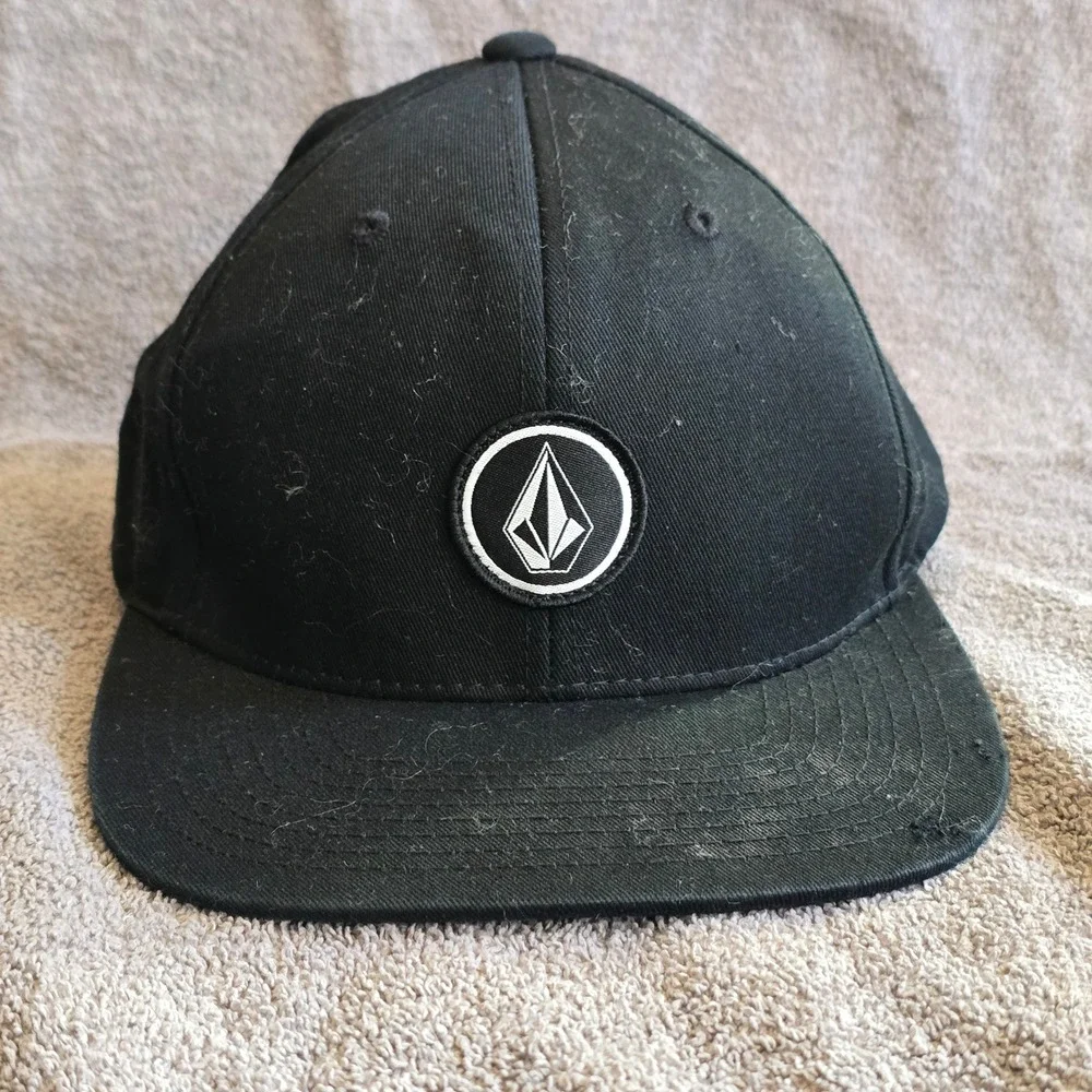 Volcom Accessories Snapback Hat Mens One Size Black Flat Bill Stone Logo Patch - Picture 2 of 8